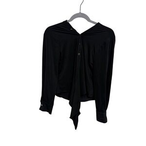 Kikiriki Black Knit Top Off Shoulder‎ Button Down Long Sleeve Tie Front S